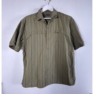 Rei Mens Striped Short-Sleeve Button-Up Shirt Large Green 100% Cotton Casual